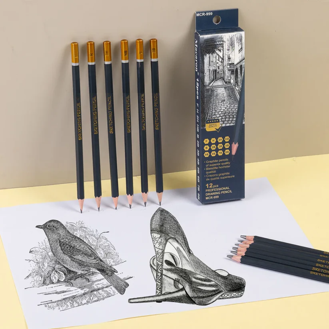 12Pcs Charcoal Sketch Pencils